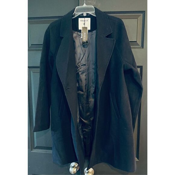 Allegra K Women's Notched Lapel Double Breasted Raglan Winter Coats - Picture 2 of 5